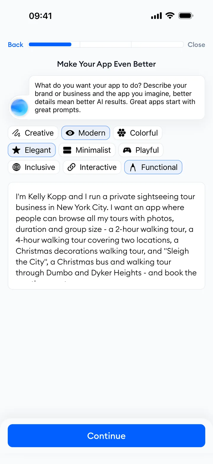 The prompt and style choices for a new Mini App