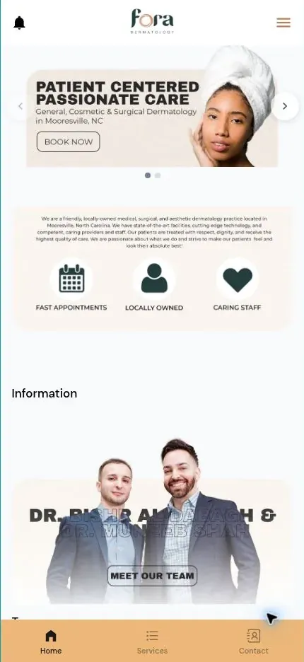 The Fora Dermatology Mini App home screen