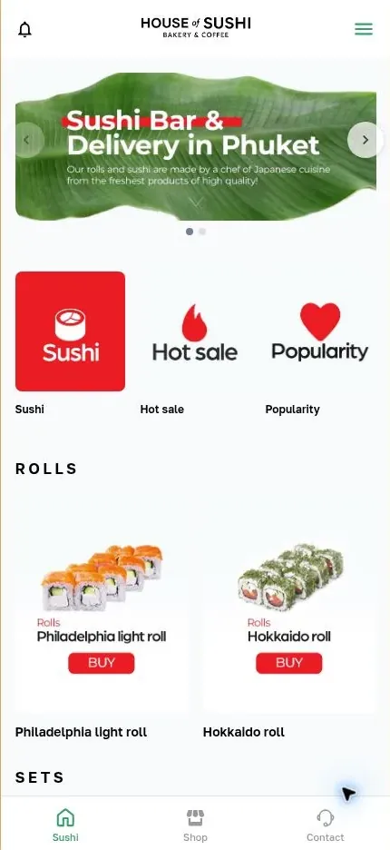 The House of Sushi Mini App home screen